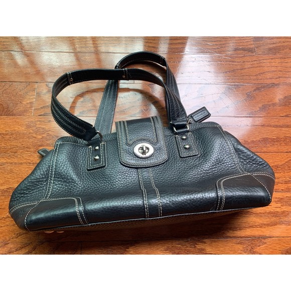 Coach Hampton Pebbled Leather Satchel Handbag Black